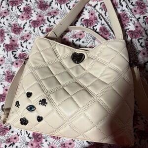 Betsey Johnson Cream Shoulder Bag with Heart Accent